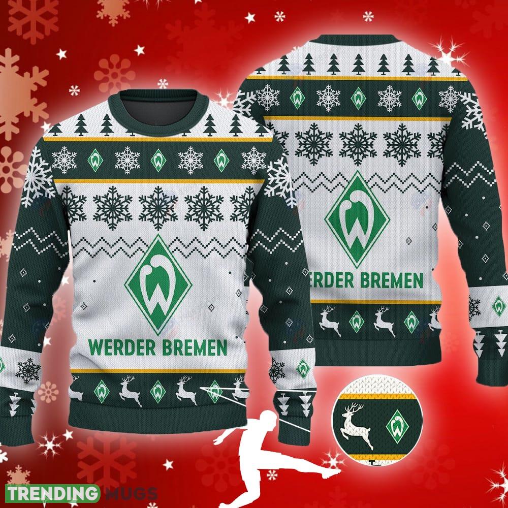Sv Werder Bremen Big Logo Ugly Christmas Tree Green 3D Sweater Gift Holidays - Sv Werder Bremen Big Logo Ugly Snowflakes Reindeer Green 3D Sweater Gift Holidays