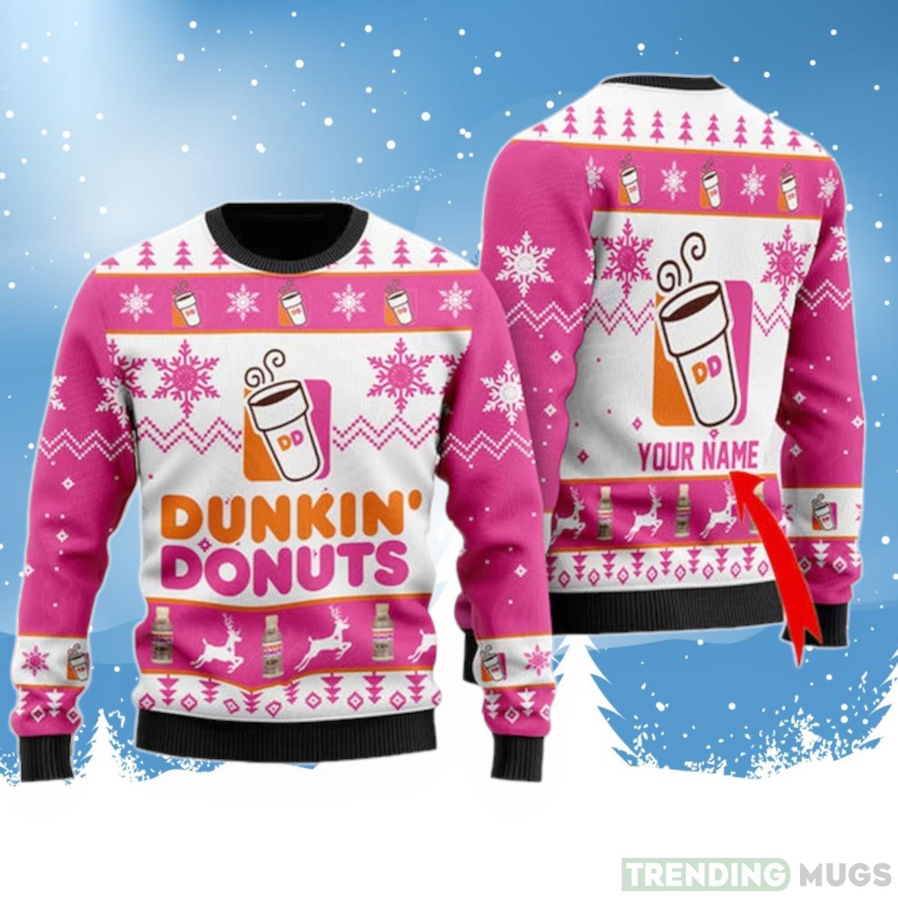 Sweet Pink Dunkin’ Donuts Christmas 3D Ugly Sweater Product Photo 1 Sweet Pink Dunkin’ Donuts Christmas 3D Ugly Sweater Product Photo 1