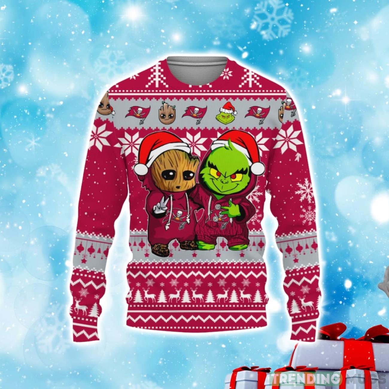 Tampa Bay Buccaneers Baby Groot And Grinch Best Friends Football American Ugly Christmas Sweater Product Photo 1 Tampa Bay Buccaneers Baby Groot And Grinch Best Friends Football American Ugly Christmas Sweater Product Photo 1