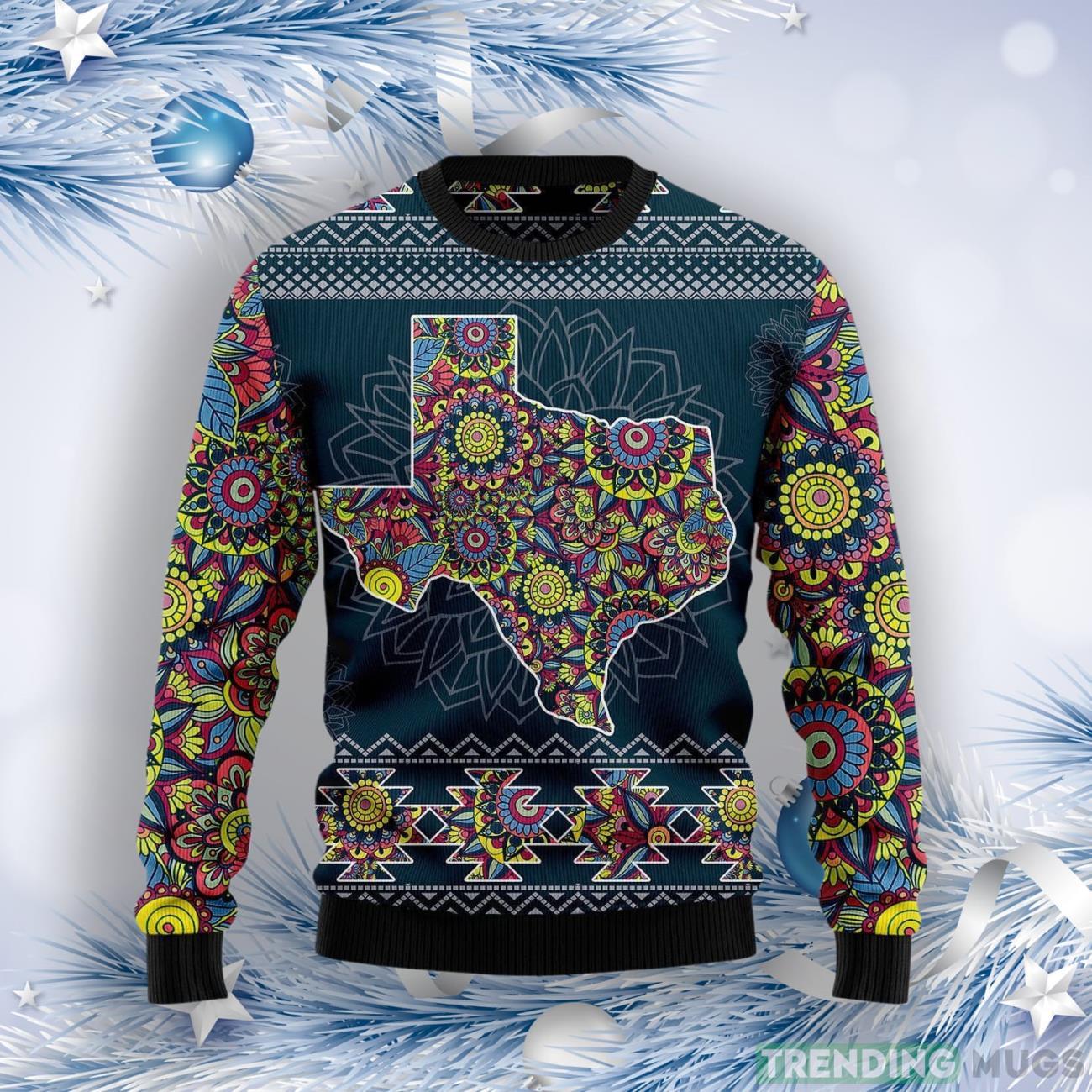 Texas Blue Mandala Ugly Christmas Sweater Product Photo 1 Texas Blue Mandala Ugly Christmas Sweater Product Photo 1