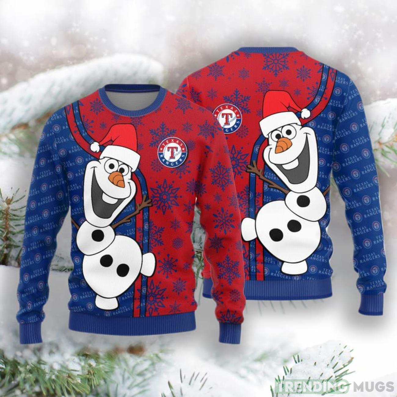 Texas Rangers Olaf Christmas Funny Knitted Sweater Product Photo 1 Texas Rangers Olaf Christmas Funny Knitted Sweater Product Photo 1