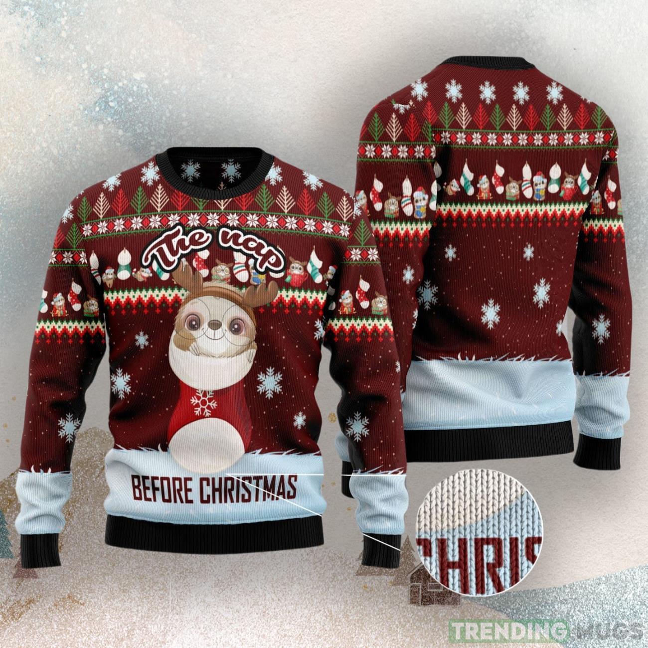 The Nap Before Christmas Sloth Ugly Christmas Sweater Product Photo 1 The Nap Before Christmas Sloth Ugly Christmas Sweater Product Photo 1