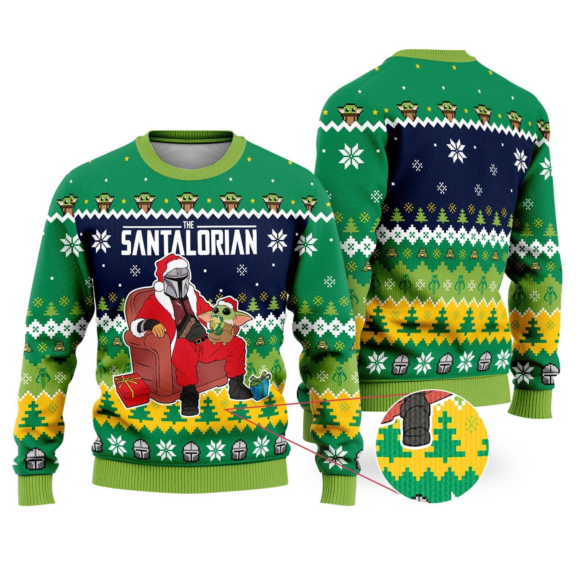 The Santalorian And Baby Yoda Ugly Christmas Sweater The Mandalorian Grogu Starwars Christmas Movie Christmas Party - 271123-091134 The Santalorian And Baby Yoda Ugly Christmas Sweater The Mandalorian Grogu Starwars Christmas Movie Christmas Party - 271123-091134