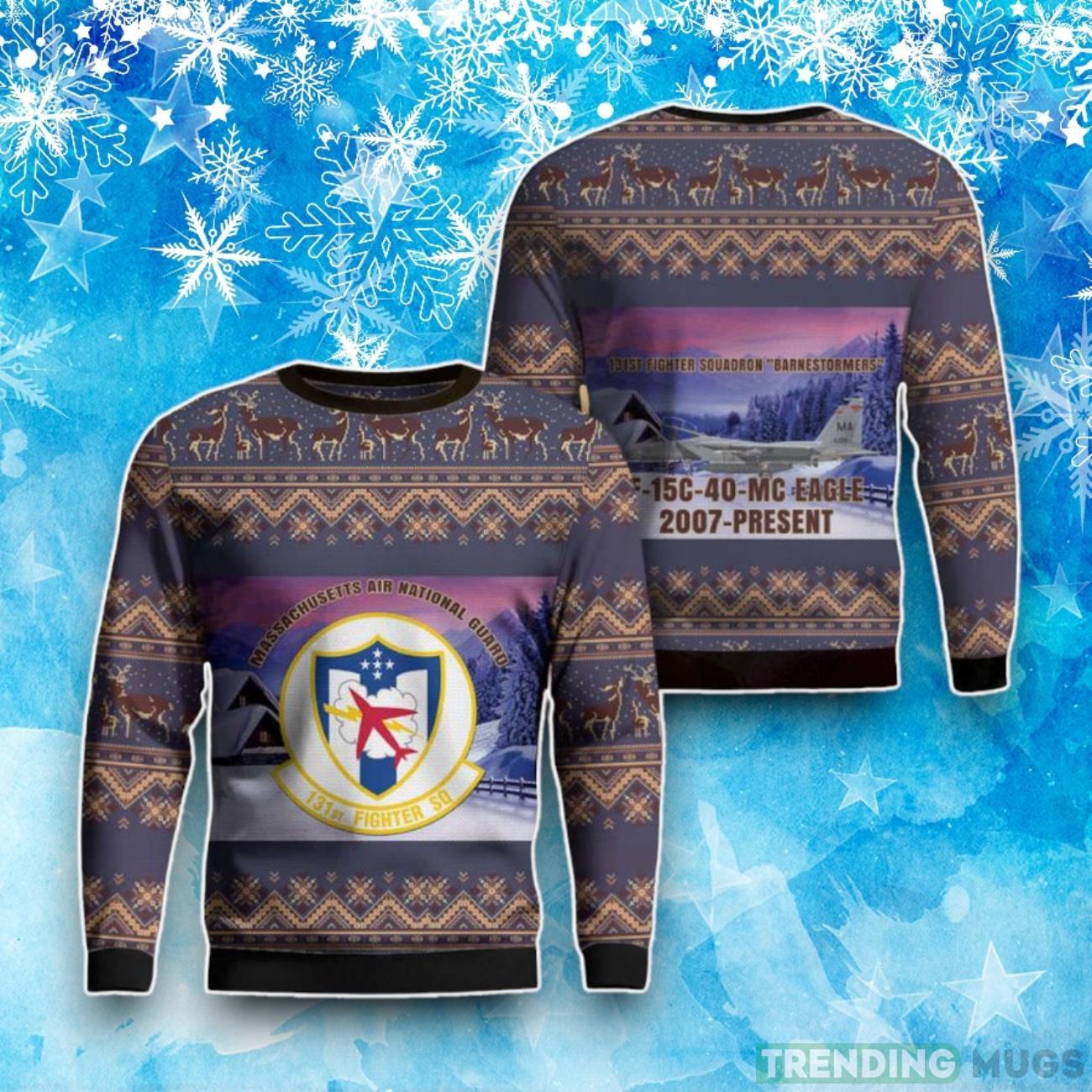 US Air Force 104th Fighter Wing F-15C-40-MC Eagle Christmas Ugly Sweater Product Photo 1 US Air Force 104th Fighter Wing F-15C-40-MC Eagle Christmas Ugly Sweater Product Photo 1