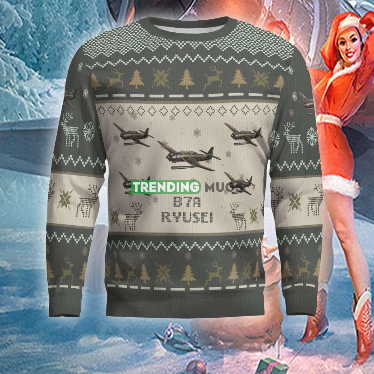 US Air Force Aichi B7A Ryusei Aircraft Ugly Xmas Sweater Gift For Men Women 3D Sweater US Air Force Aichi B7A Ryusei Aircraft Ugly Xmas Sweater Gift For Men Women 3D Sweater