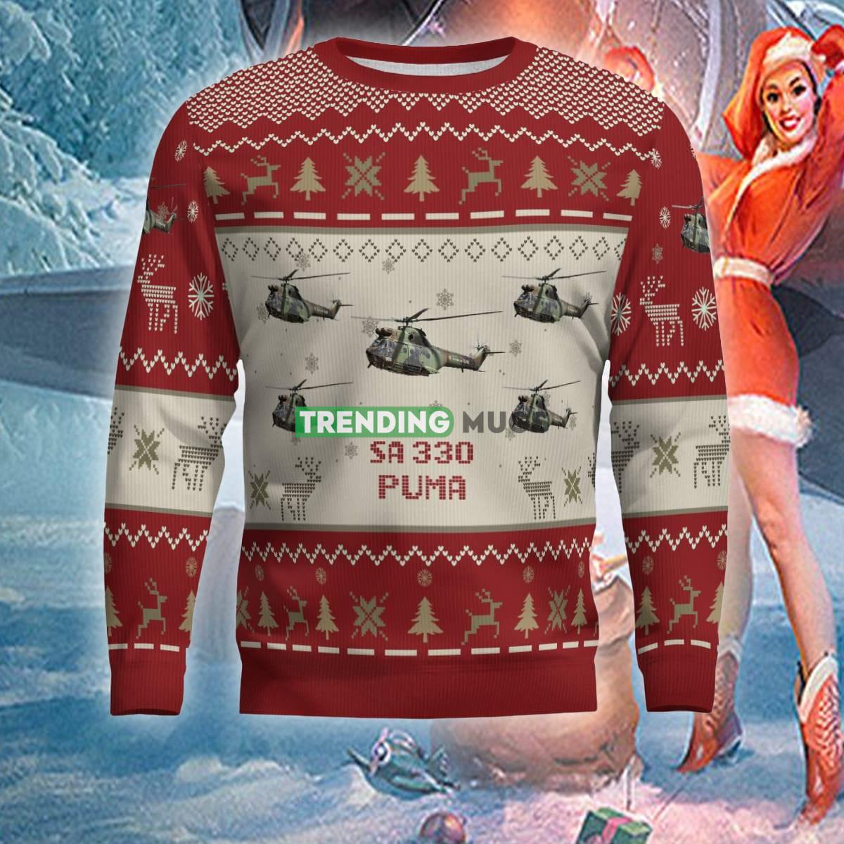 US Air Force Aérospatiale Puma Aircraft Red Knitted Christmas Sweater For Veteran 3D Sweater US Air Force Aérospatiale Puma Aircraft Red Knitted Christmas Sweater For Veteran 3D Sweater