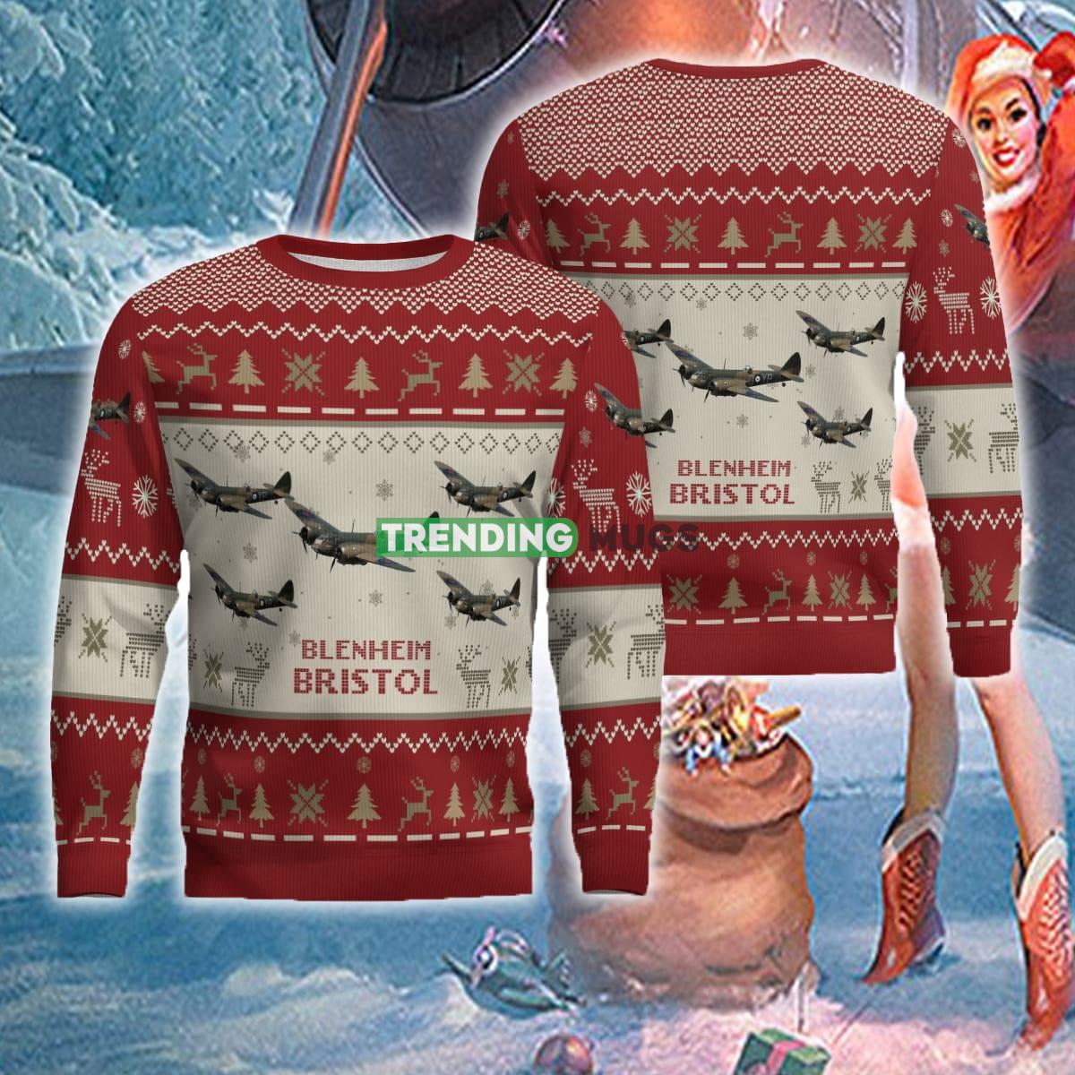 US Air Force Bristol Blenheim Aircraft Red Ugly Christmas Sweater For Veteran - Bristol Blenheim Aircraft Ugly Christmas Sweater US Air Force Red Photo 1