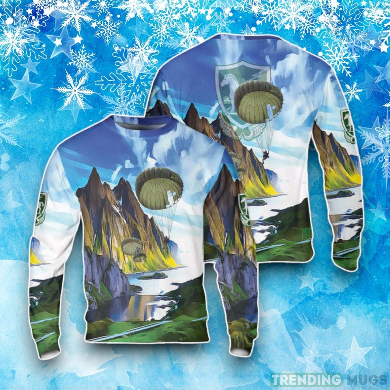 US Army Special Forces 10th Special Forces Group (Airborne) (10th SFG (A)) Parachute Christmas Ugly Sweater Product Photo 1 US Army Special Forces 10th Special Forces Group (Airborne) (10th SFG (A)) Parachute Christmas Ugly Sweater Product Photo 1