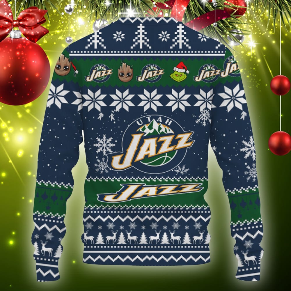 Utah Jazz Baby Groot And Grinch Best Friends Football American Knitted Christmas Sweater Gift Holidays 3D Sweater Utah Jazz Baby Groot And Grinch Best Friends Football American Knitted Christmas Sweater Gift Holidays 3D Sweater