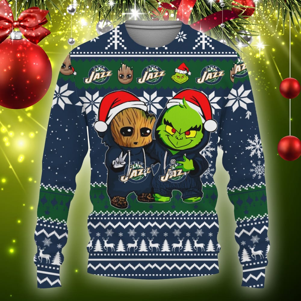 Utah Jazz Baby Groot And Grinch Best Friends Football American Knitted Christmas Sweater Gift Holidays - 071123-080529 Utah Jazz Baby Groot And Grinch Best Friends Football American Knitted Christmas Sweater Gift Holidays - 071123-080529