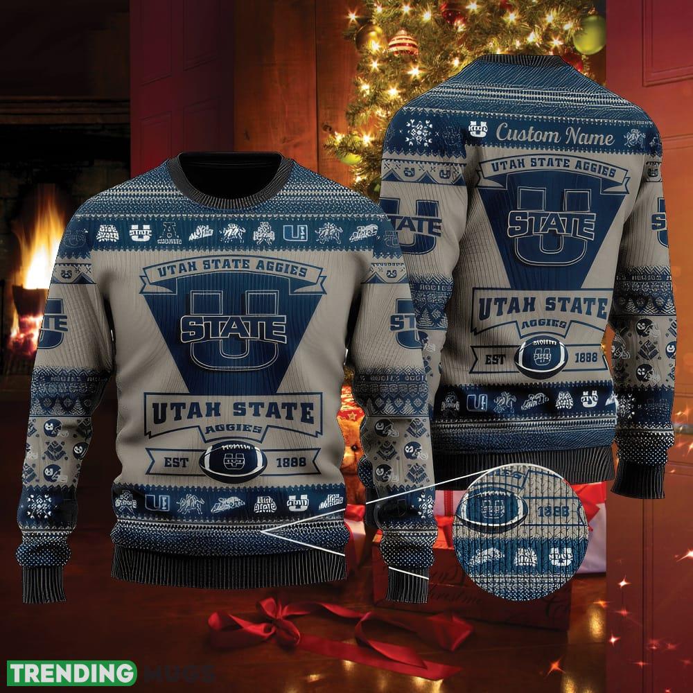 Utah State Aggies Football Team Logo Ugly Christmas 3D Sweater Woven Custom Name - Utah State Aggies Football Team Logo Ugly Christmas 3D Sweater Woven Custom Name Utah State Aggies Football Team Logo Ugly Christmas 3D Sweater Woven Custom Name - Utah State Aggies Football Team Logo Ugly Christmas 3D Sweater Woven Custom Name