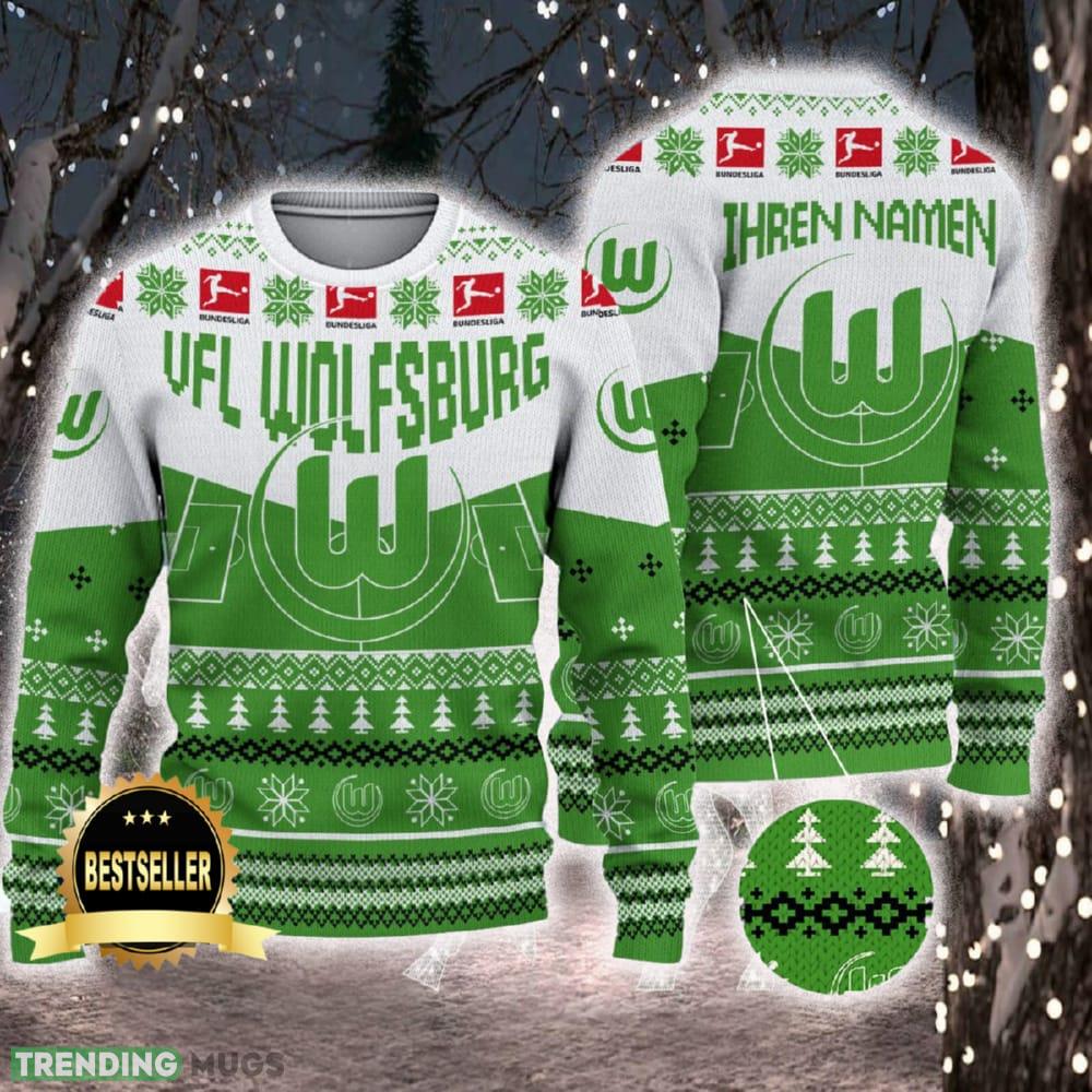 VfL Wolfsburg Ugly Christmas Sweater Logo Custom Name Gift Fans - VfL Wolfsburg Ugly Christmas Sweater Logo Custom Name Gift Fans