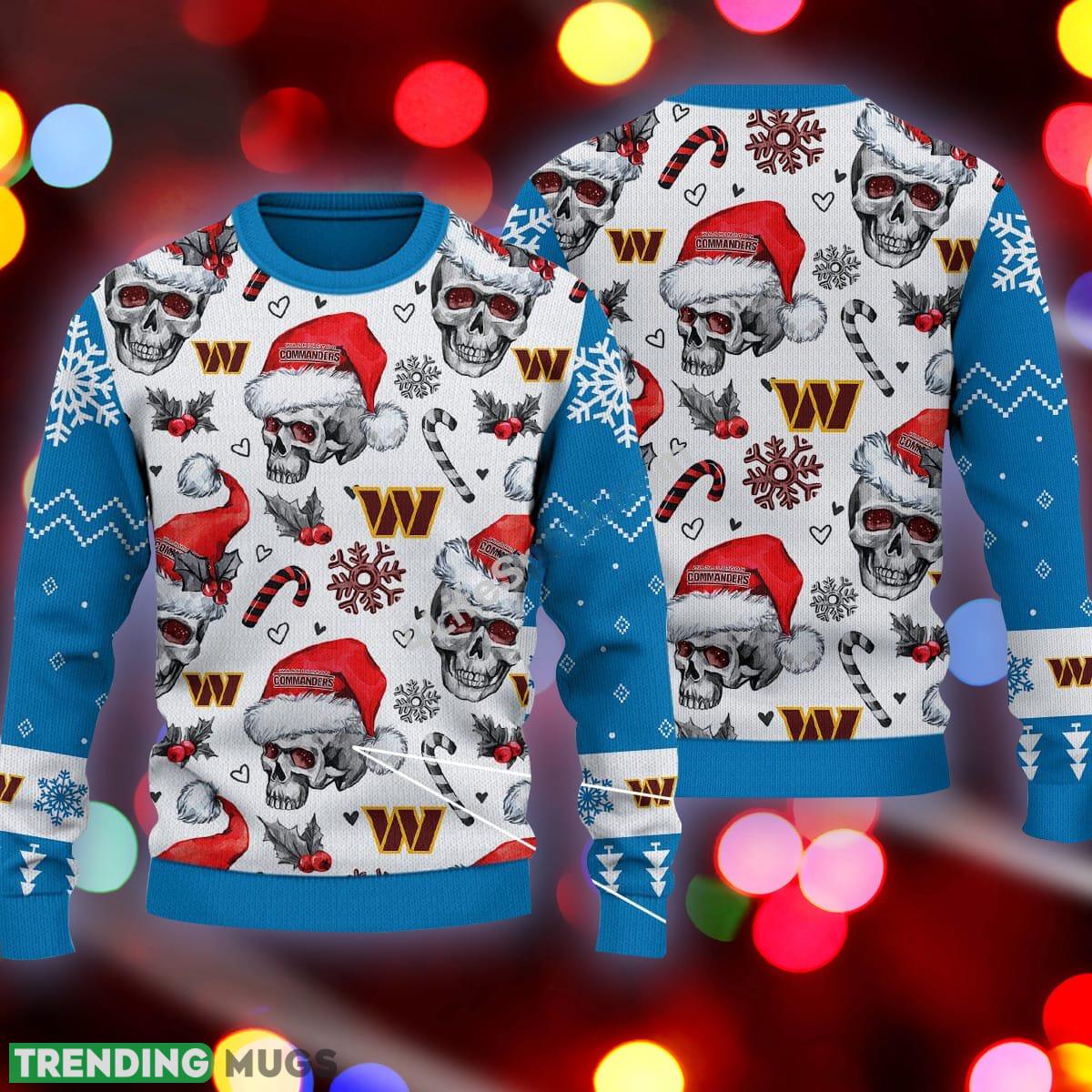 Washington Commanders Logo Skull Candy Cane Blue Ugly Christmas Sweater AOP - Washington Commanders Logo Skull Candy Cane Pattern Blue Ugly Christmas Sweater AOP Washington Commanders Logo Skull Candy Cane Blue Ugly Christmas Sweater AOP - Washington Commanders Logo Skull Candy Cane Pattern Blue Ugly Christmas Sweater AOP