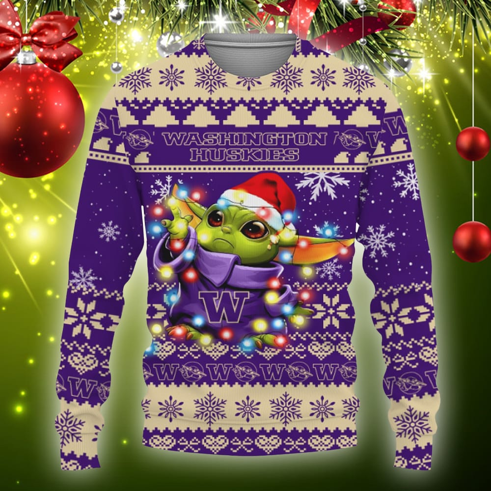 Washington Huskies Baby Yoda Star Wars Sports Football American Knitted Christmas Sweater - 071123-083023