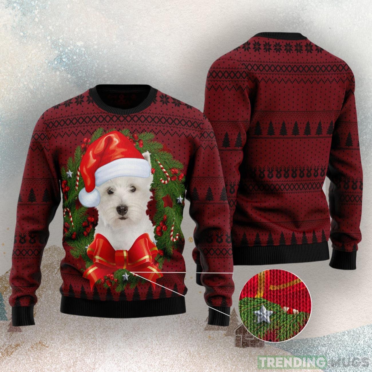 Welsh Highland Terrier Wreath Ugly Christmas Sweater Product Photo 1