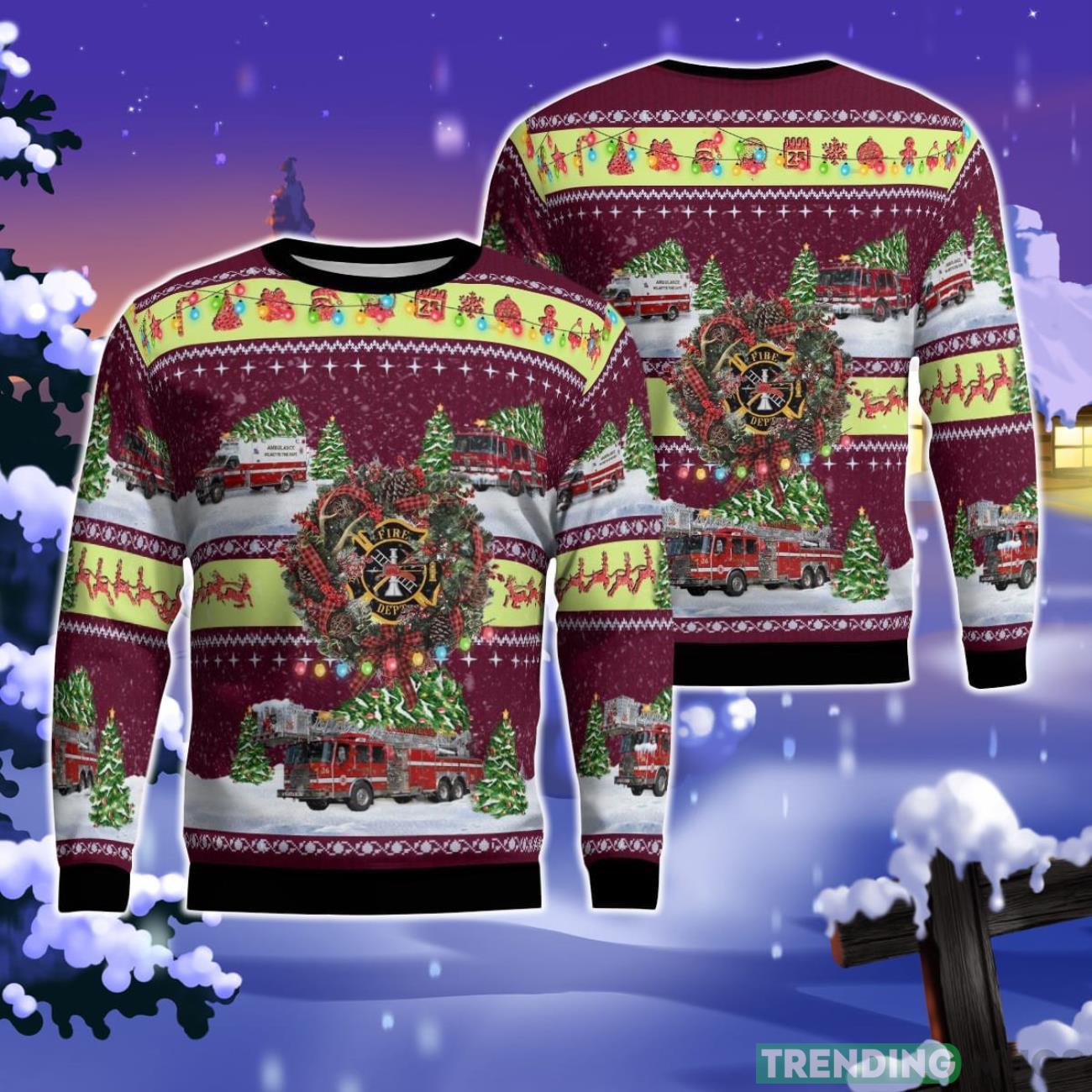 Wilmette, Illinois, Wilmette Fire Department Station 26 Christmas Ugly Sweater Product Photo 1 Wilmette, Illinois, Wilmette Fire Department Station 26 Christmas Ugly Sweater Product Photo 1