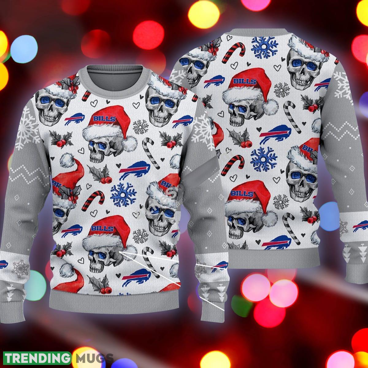 Xmas Buffalo Bills Skull Pattern Candy Cane Grey Ugly Sweater AOP - Xmas Buffalo Bills Skull Pattern Candy Cane Grey Ugly Sweater AOP Xmas Buffalo Bills Skull Pattern Candy Cane Grey Ugly Sweater AOP - Xmas Buffalo Bills Skull Pattern Candy Cane Grey Ugly Sweater AOP