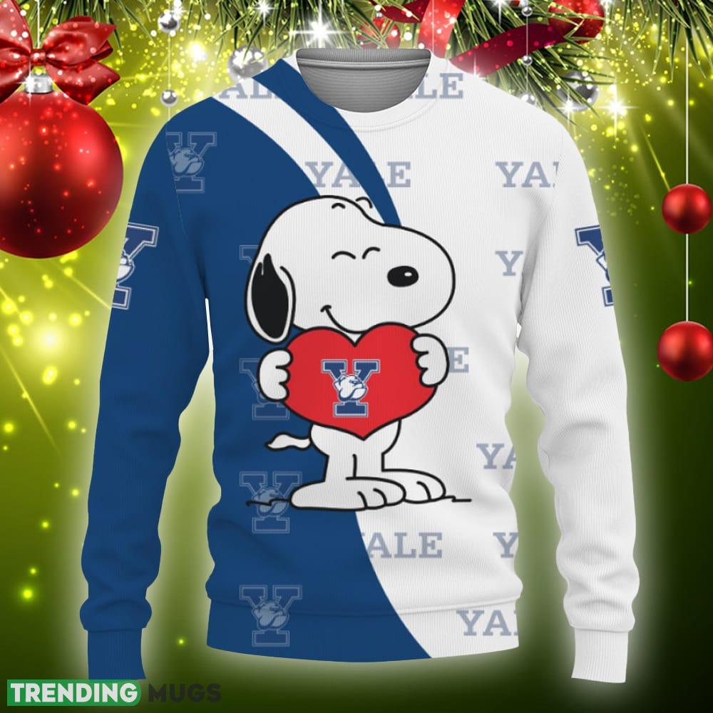 Yale Bulldogs Snoopy Cute Heart American Sports Team Knitted Christmas 3D Sweater Gift Holidays - Yale Bulldogs Snoopy Cute Heart American Sports Team Sweatshirt-3D Sweatshirt_3