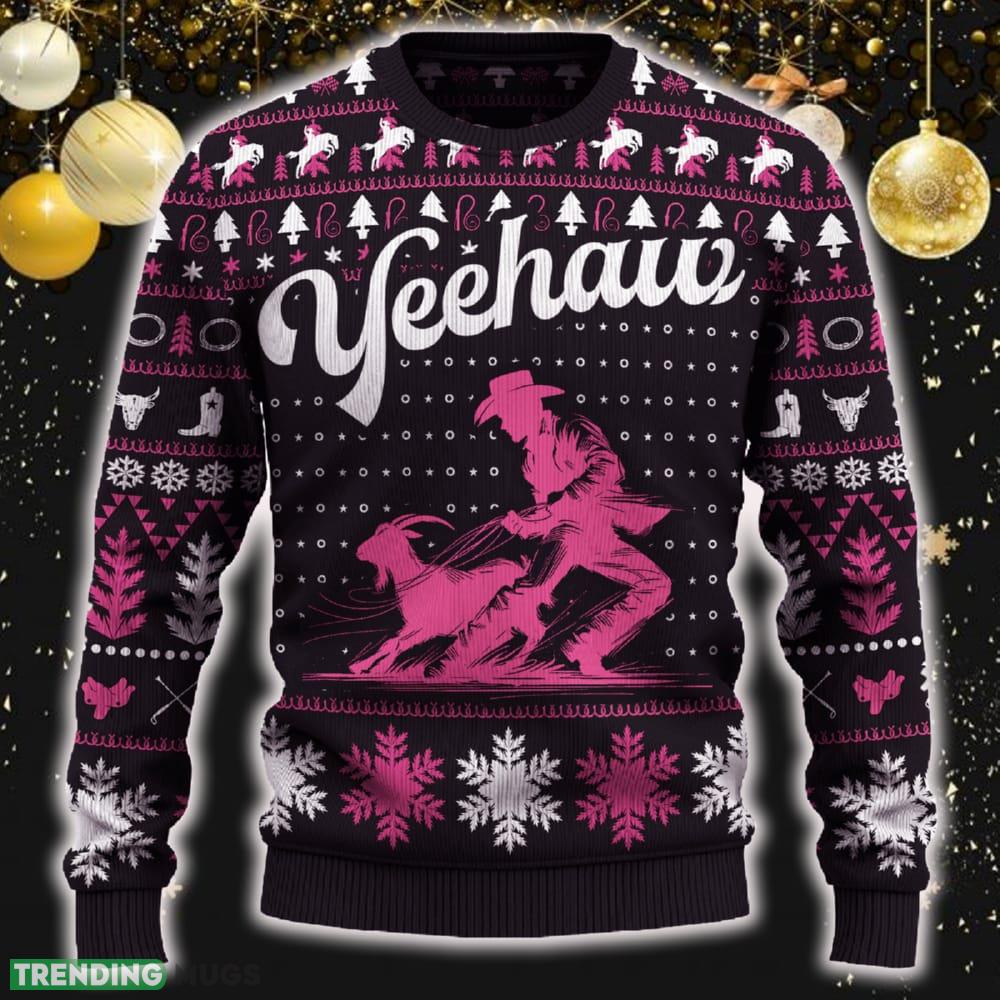Yeehaw Goat Tying Cowboy Ugly Christmas Sweater New Pattern Tree Holidays Gift Fans - Yeehaw Goat Tying Cowboy Ugly Christmas Sweater_ 1