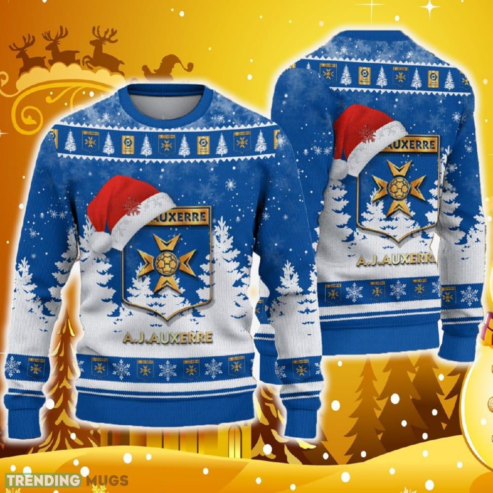 AJ Auxerre Ugly Christmas Sweater Santa Hat Logo Tree Gift For Men And Women - AJ Auxerre Ugly Christmas Sweater Santa Hat Logo Tree Gift For Men And Women