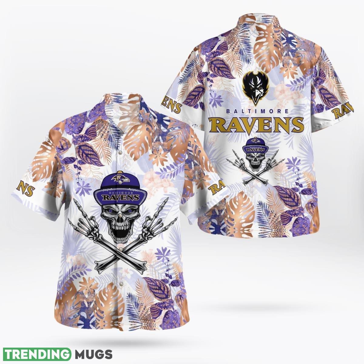 Baltimore Ravens Skull Hawaiian Shirt And Short Combo Gift For Fans - Baltimore Ravens Skull Hawaiian Shirt_1 Baltimore Ravens Skull Hawaiian Shirt And Short Combo Gift For Fans - Baltimore Ravens Skull Hawaiian Shirt_1