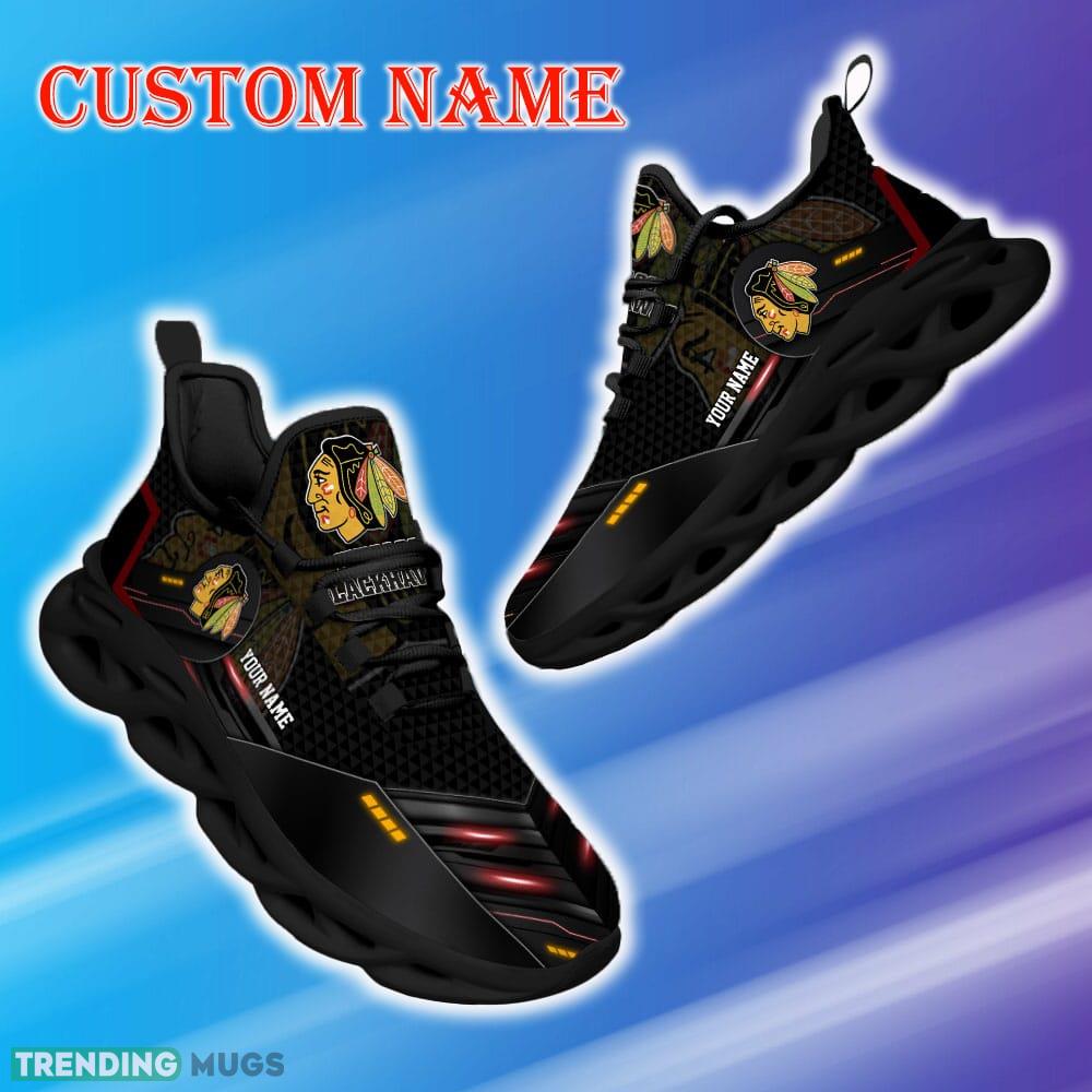 Custom Name Chicago Blackhawks NHL Sport Black Max Soul Shoes Craftsmanship Gift Fans Running Sneakers New Shoes Max Soul Custom Name Chicago Blackhawks NHL Sport Black Max Soul Shoes Craftsmanship Gift Fans Running Sneakers New Shoes Max Soul