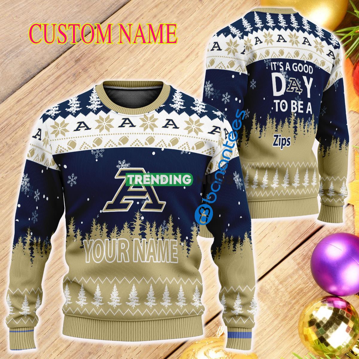 Custom Name It A Good Day To Be A Akron Zips Ugly Christmas Sweater - Custom Name It A Good Day To Be A Akron Zips Ugly Christmas Sweater