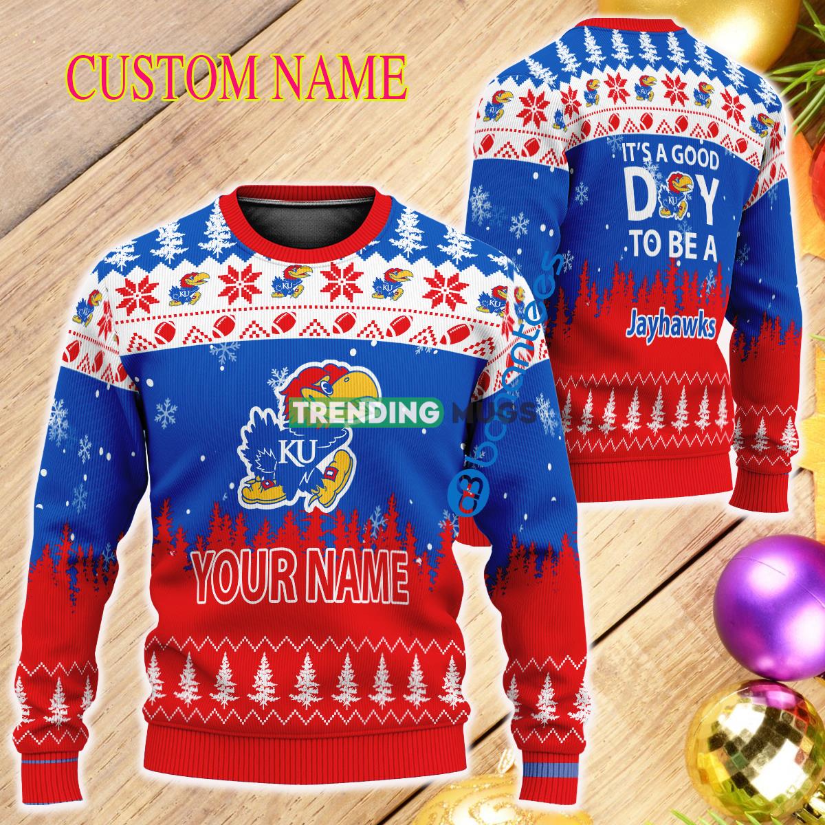 Custom Name It A Good Day To Be A Kansas Jayhawks Ugly Christmas Sweater - Custom Name It A Good Day To Be A Kansas Jayhawks Ugly Christmas Sweater Custom Name It A Good Day To Be A Kansas Jayhawks Ugly Christmas Sweater - Custom Name It A Good Day To Be A Kansas Jayhawks Ugly Christmas Sweater