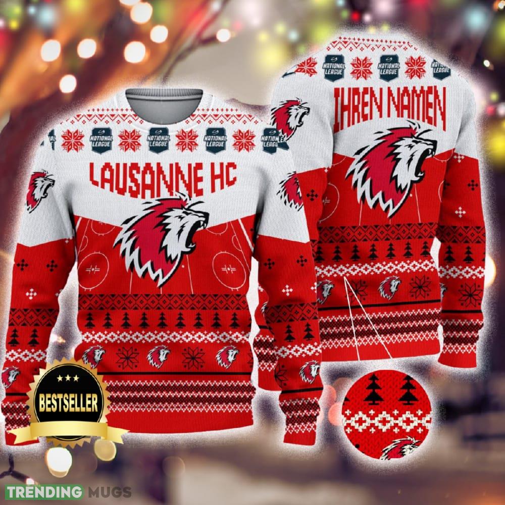 Custom Name Lausanne Hockey Club Ugly Christmas Sweater New Logo Gift For Men And Women Fans - Custom Name Lausanne Hockey Club Ugly Christmas Sweater New Logo Gift For Men And Women Fans