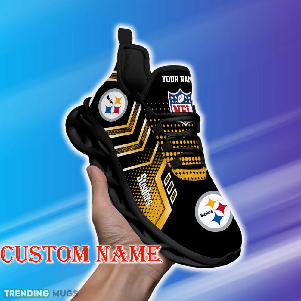 Custom Name Pittsburgh Steelers NFL Metal Style Design Max Soul Shoes Insignia Gift Fans Running Sneakers New Shoes Max Soul Custom Name Pittsburgh Steelers NFL Metal Style Design Max Soul Shoes Insignia Gift Fans Running Sneakers New Shoes Max Soul