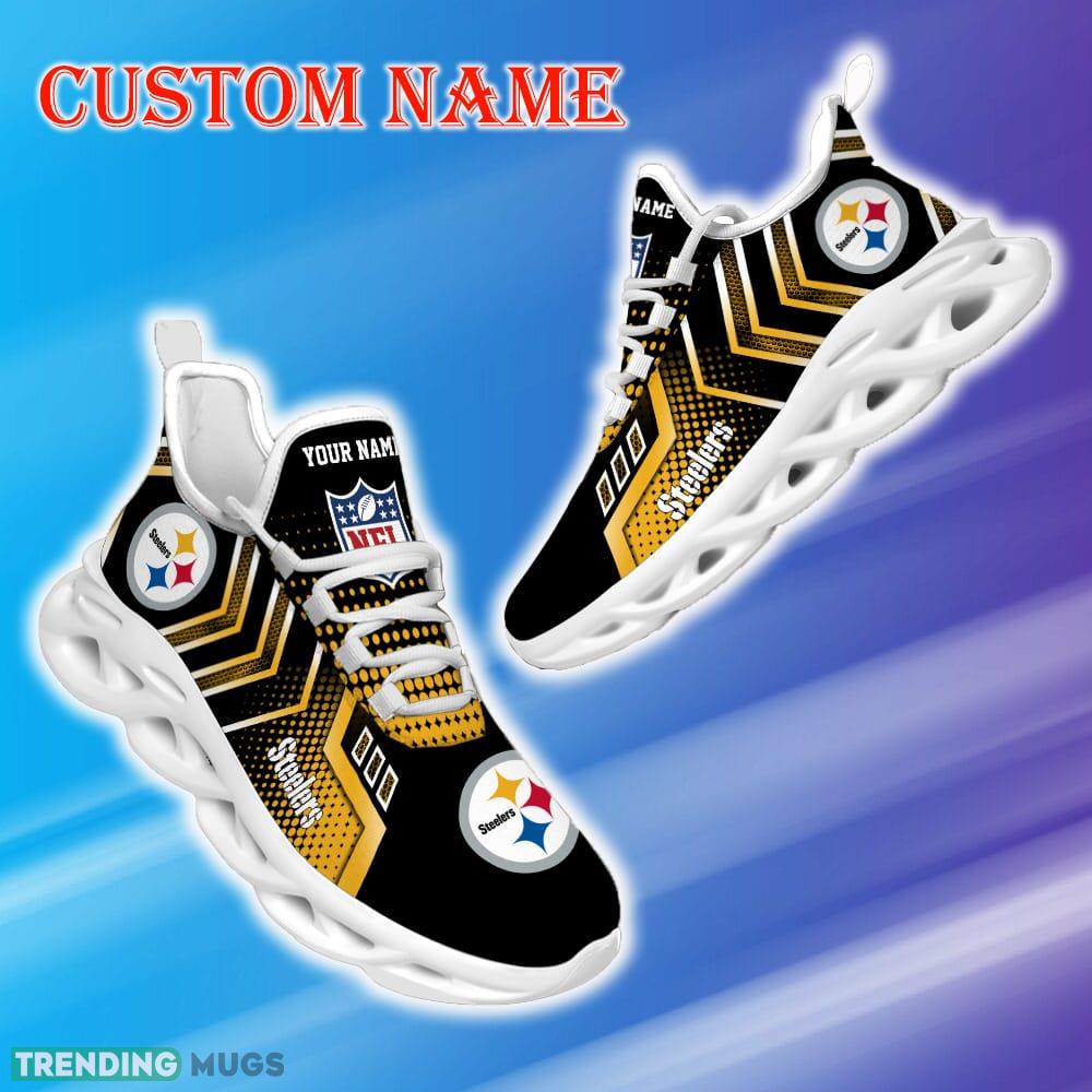 Custom Name Pittsburgh Steelers NFL Metal Style Design Max Soul Shoes Insignia Gift Fans Running Sneakers New Shoes Max Soul Custom Name Pittsburgh Steelers NFL Metal Style Design Max Soul Shoes Insignia Gift Fans Running Sneakers New Shoes Max Soul