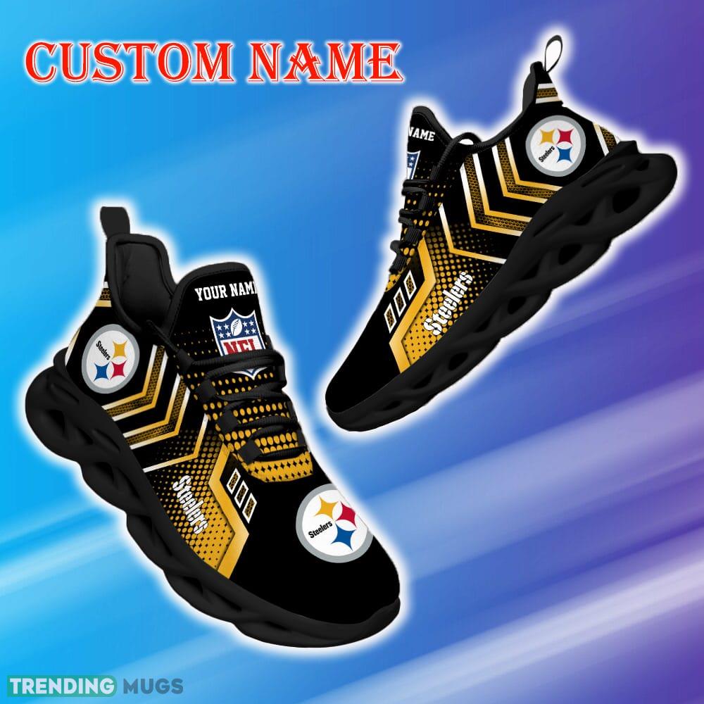 Custom Name Pittsburgh Steelers NFL Metal Style Design Max Soul Shoes Insignia Gift Fans Running Sneakers New Shoes Max Soul Custom Name Pittsburgh Steelers NFL Metal Style Design Max Soul Shoes Insignia Gift Fans Running Sneakers New Shoes Max Soul