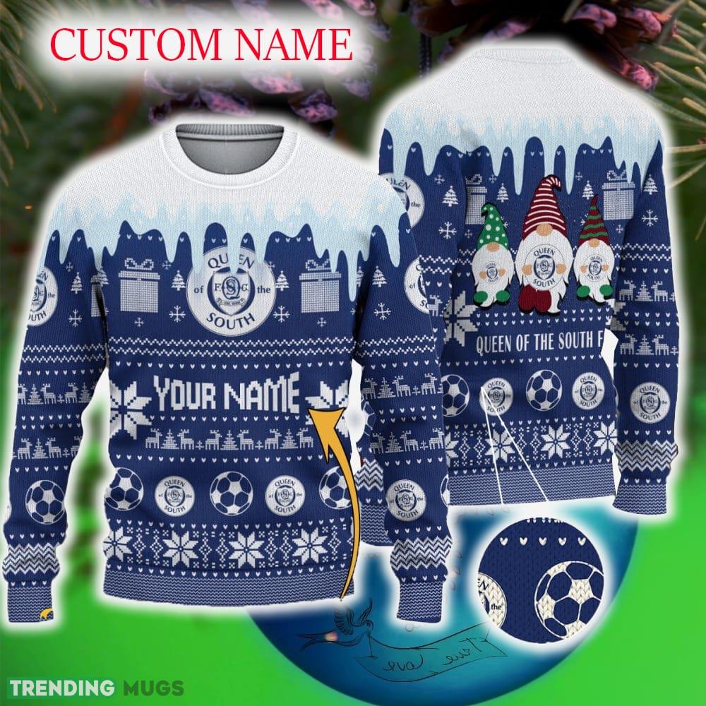 Custom Name Queen of the South FC Knitted Christmas Sweater AOP Gift Holidays - Custom Name Queen of the South FC Knitted Christmas Sweater AOP Gift Holidays Custom Name Queen of the South FC Knitted Christmas Sweater AOP Gift Holidays - Custom Name Queen of the South FC Knitted Christmas Sweater AOP Gift Holidays