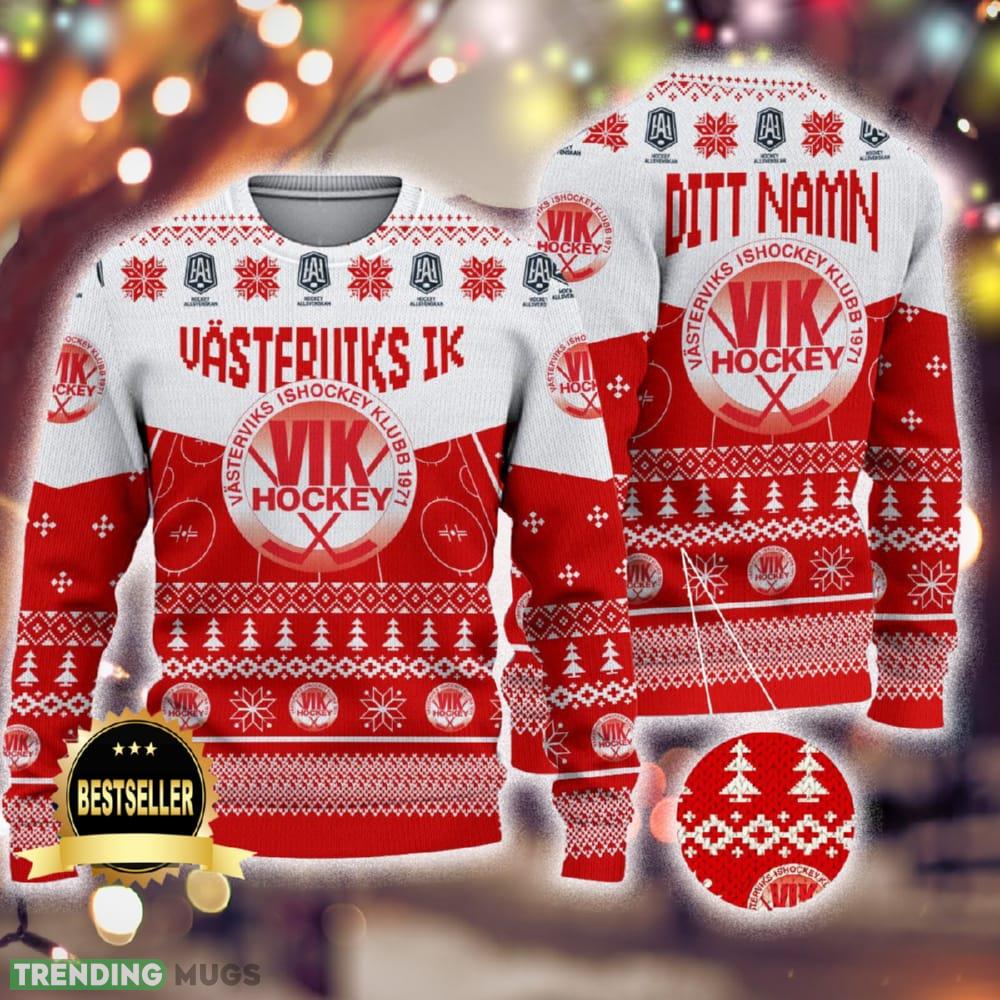 Custom Name Västerviks IK Ugly Christmas Sweater New Logo Gift For Men And Women Fans - Custom Name Västerviks IK Ugly Christmas Sweater New Logo Gift For Men And Women Fans