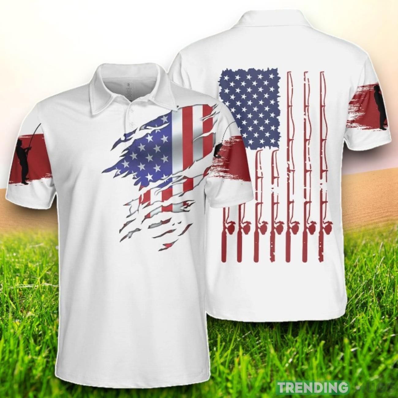 Fishing USA Flag Fishing Rods Polo Shirt Product Photo 1 Fishing USA Flag Fishing Rods Polo Shirt Product Photo 1
