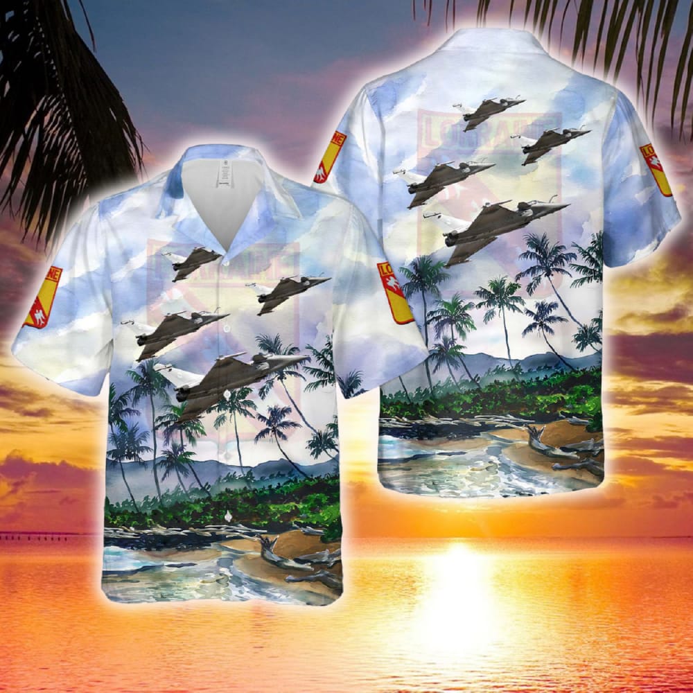 French Air and Space Force Rafale No 106 104-HG of Escadron de Chasse 330 Lorraine (Fighter Squadron 330 Lorraine) Hawaiian Shirt - 171223-091825