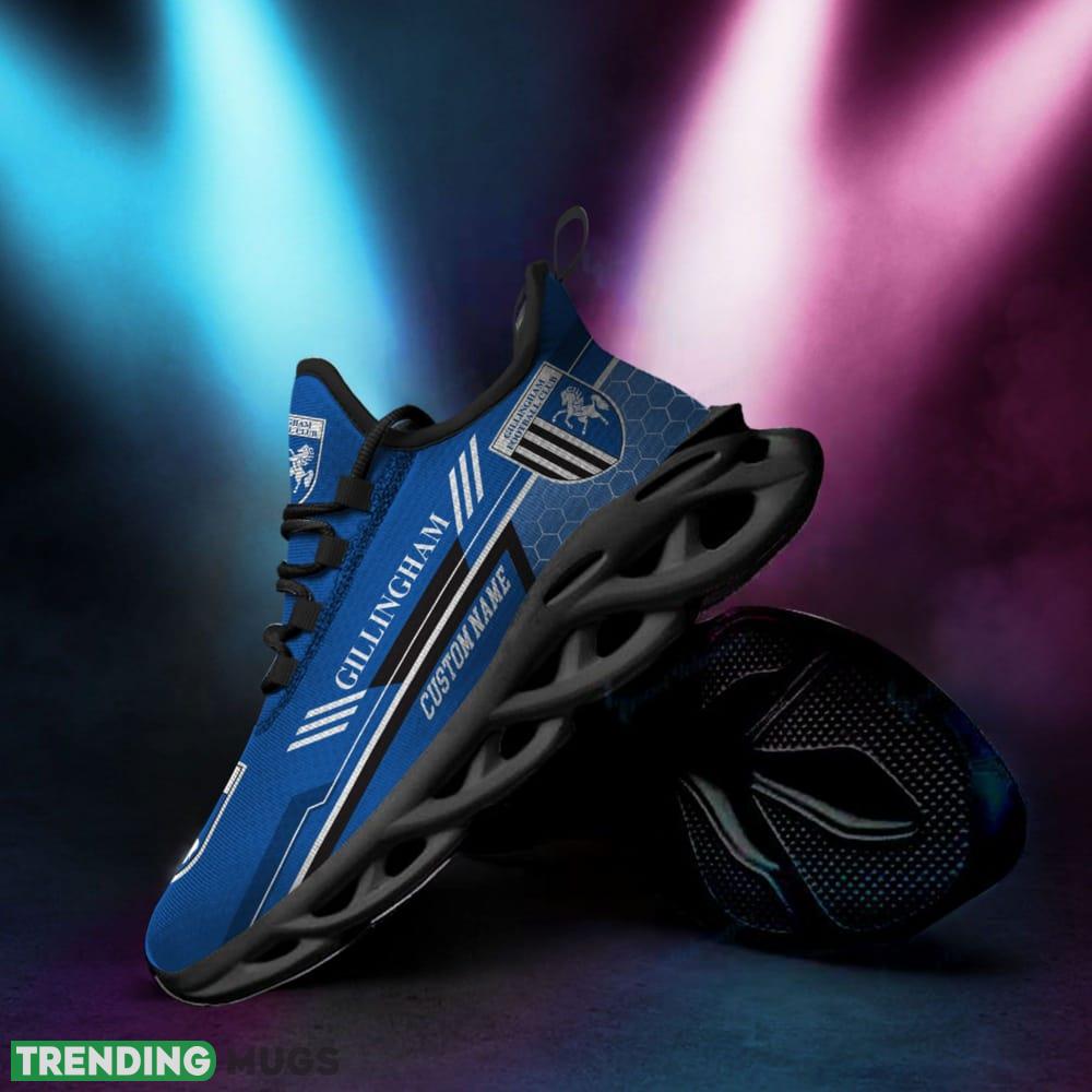 Gillingham FC Logo Pattern Custom Name 3D Max Soul Sneaker Shoes In Blue Max Soul Gillingham FC Logo Pattern Custom Name 3D Max Soul Sneaker Shoes In Blue Max Soul