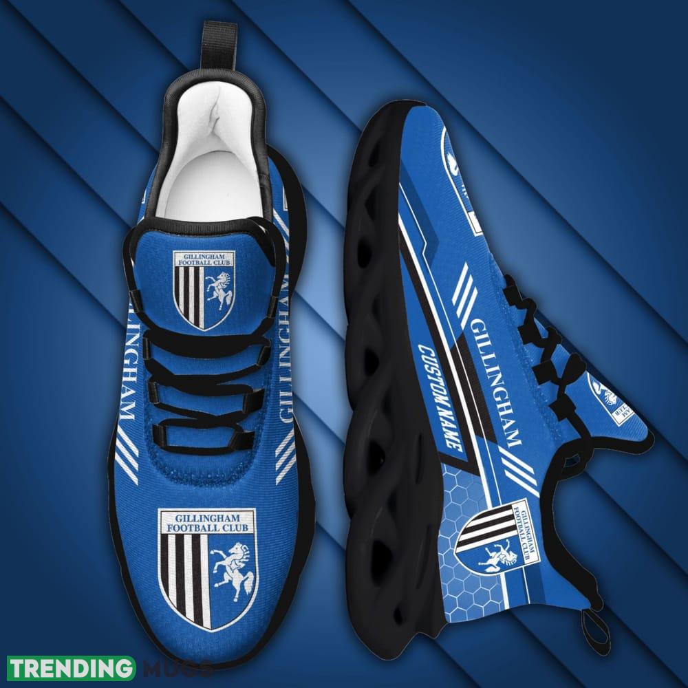 Gillingham FC Logo Pattern Custom Name 3D Max Soul Sneaker Shoes In Blue Max Soul Gillingham FC Logo Pattern Custom Name 3D Max Soul Sneaker Shoes In Blue Max Soul