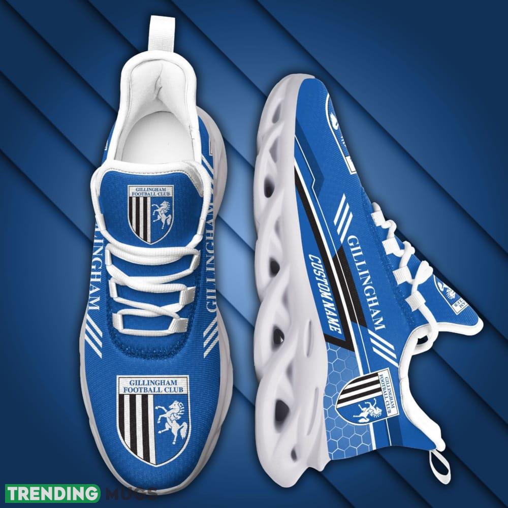 Gillingham FC Logo Pattern Custom Name 3D Max Soul Sneaker Shoes In Blue Max Soul Gillingham FC Logo Pattern Custom Name 3D Max Soul Sneaker Shoes In Blue Max Soul