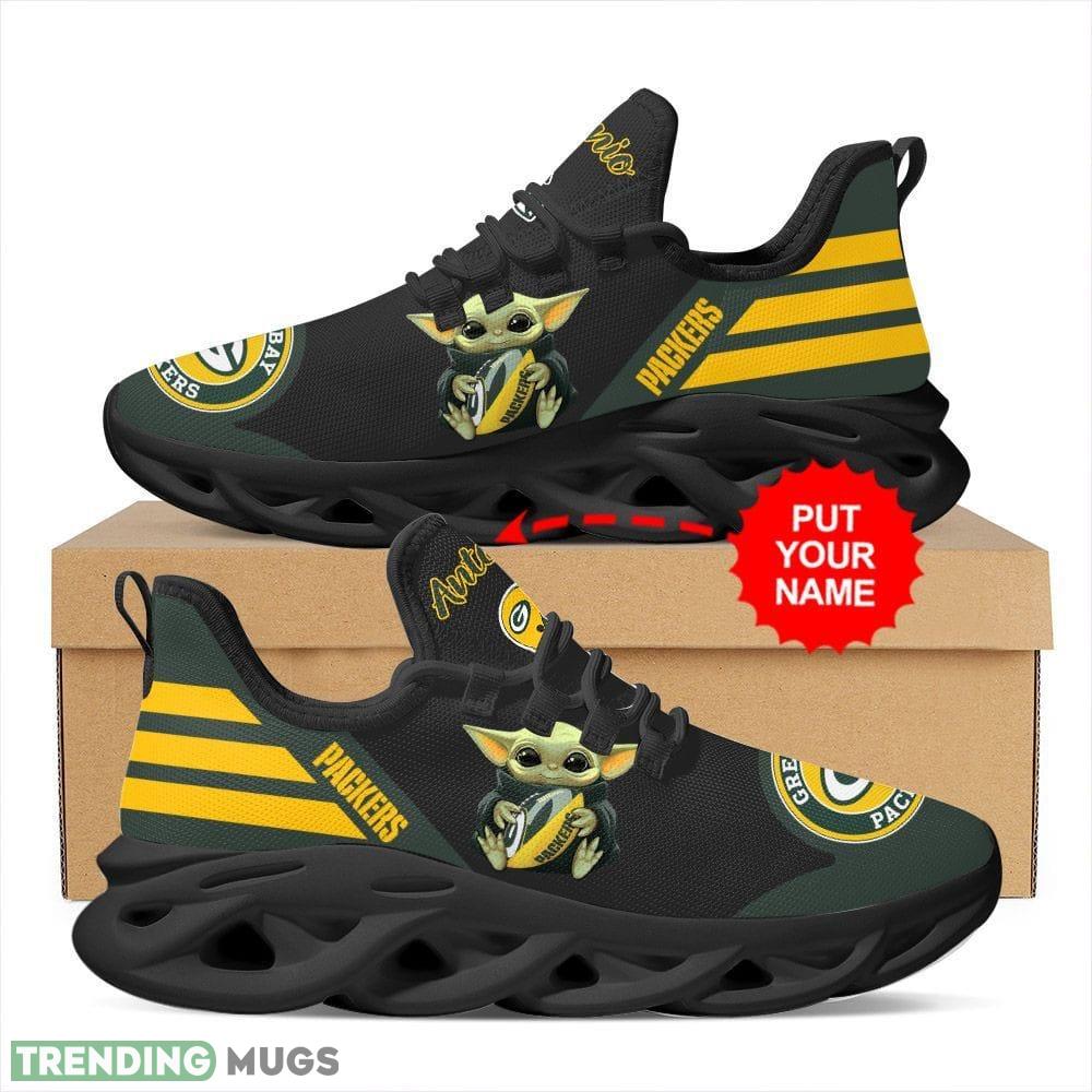Green Bay Packers Baby Yoda Custom Name 3D Max Soul Sneaker Shoes Max Soul Green Bay Packers Baby Yoda Custom Name 3D Max Soul Sneaker Shoes Max Soul