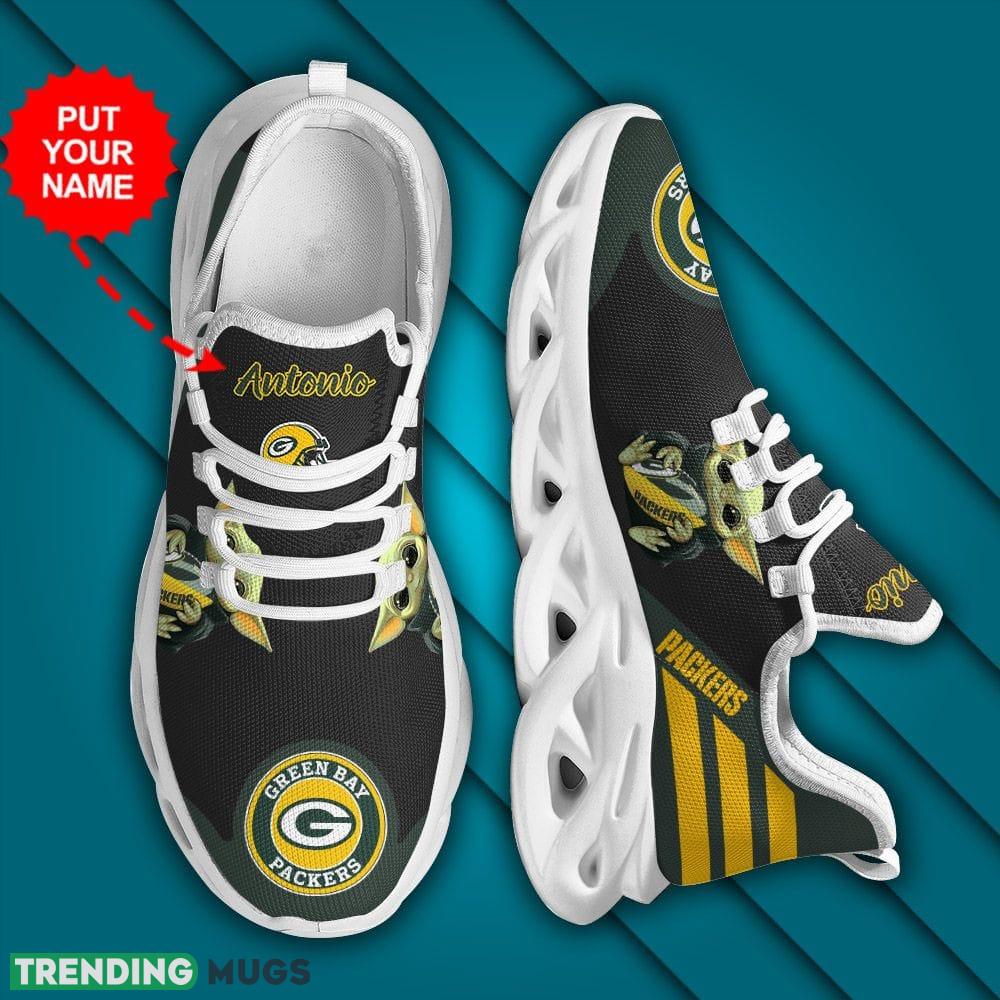 Green Bay Packers Baby Yoda Custom Name 3D Max Soul Sneaker Shoes Max Soul Green Bay Packers Baby Yoda Custom Name 3D Max Soul Sneaker Shoes Max Soul