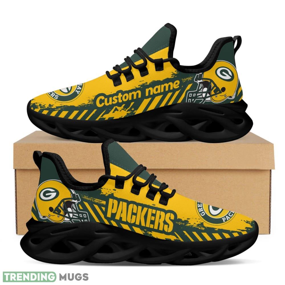 Green Bay Packers Helmet Logo Pattern Custom Name 3D Max Soul Sneaker Shoes Max Soul Green Bay Packers Helmet Logo Pattern Custom Name 3D Max Soul Sneaker Shoes Max Soul