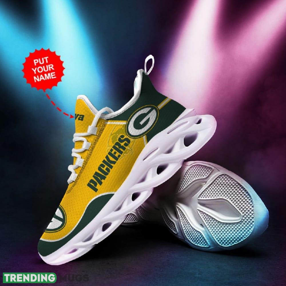 Green Bay Packers Logo Custom Name 3D Max Soul Sneaker Shoes In Green And Yellow Max Soul Green Bay Packers Logo Custom Name 3D Max Soul Sneaker Shoes In Green And Yellow Max Soul