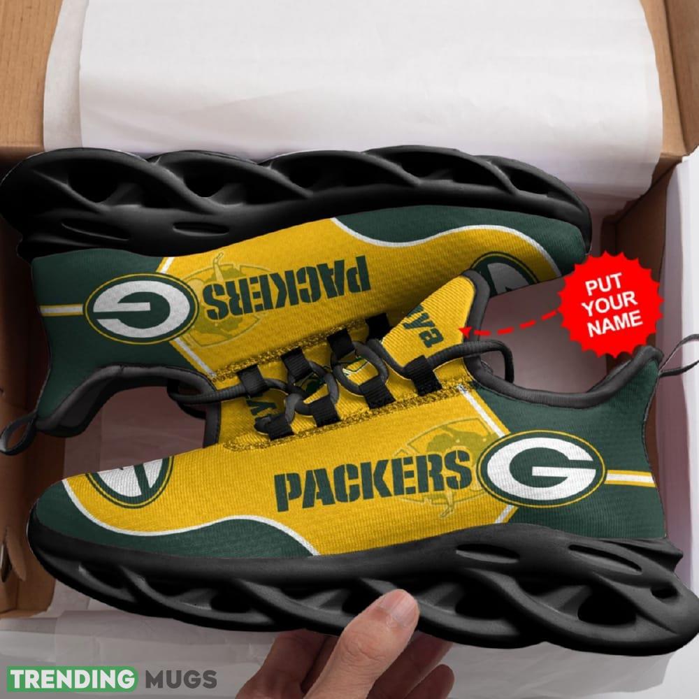 Green Bay Packers Logo Custom Name 3D Max Soul Sneaker Shoes In Green And Yellow Max Soul Green Bay Packers Logo Custom Name 3D Max Soul Sneaker Shoes In Green And Yellow Max Soul