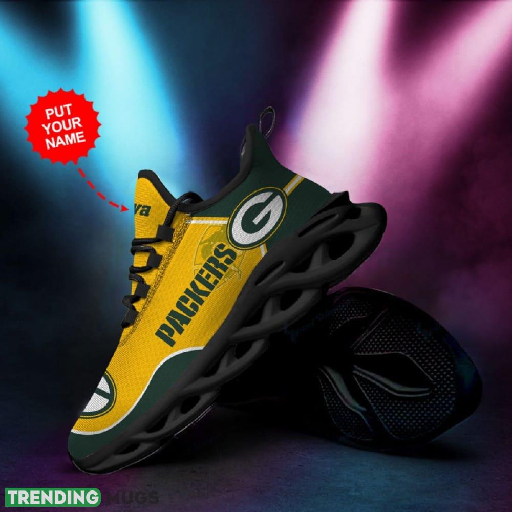 Green Bay Packers Logo Custom Name 3D Max Soul Sneaker Shoes In Green And Yellow Max Soul Green Bay Packers Logo Custom Name 3D Max Soul Sneaker Shoes In Green And Yellow Max Soul