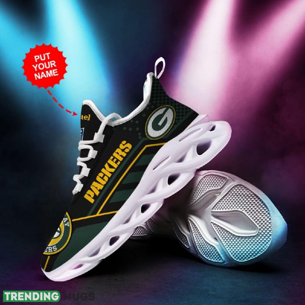Green Bay Packers Logo Custom Name Pattern 3D Max Soul Sneaker Shoes In Green And Black Max Soul Green Bay Packers Logo Custom Name Pattern 3D Max Soul Sneaker Shoes In Green And Black Max Soul