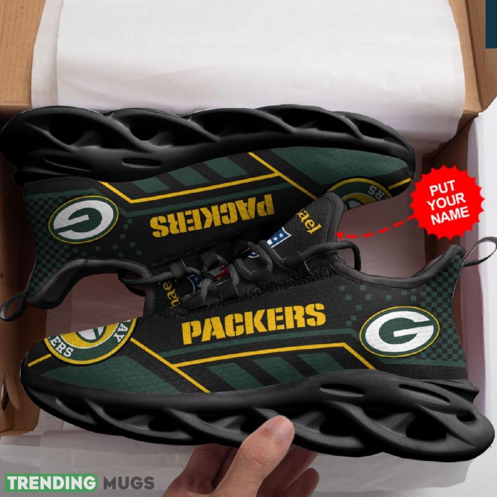 Green Bay Packers Logo Custom Name Pattern 3D Max Soul Sneaker Shoes In Green And Black Max Soul Green Bay Packers Logo Custom Name Pattern 3D Max Soul Sneaker Shoes In Green And Black Max Soul