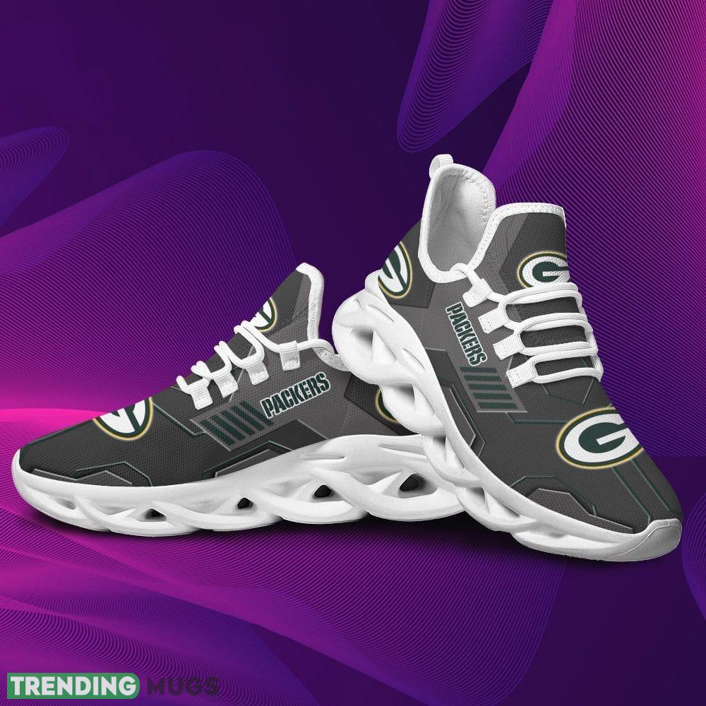 Green Bay Packers Logo In Black Custom Name 3D Max Soul Sneaker Shoes Max Soul Green Bay Packers Logo In Black Custom Name 3D Max Soul Sneaker Shoes Max Soul