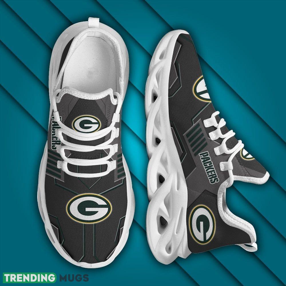 Green Bay Packers Logo In Black Custom Name 3D Max Soul Sneaker Shoes Max Soul Green Bay Packers Logo In Black Custom Name 3D Max Soul Sneaker Shoes Max Soul