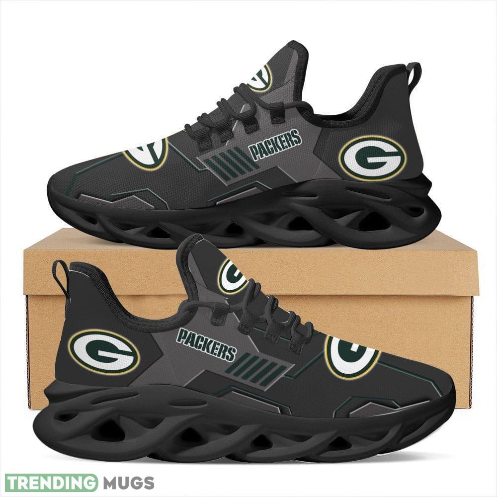 Green Bay Packers Logo In Black Custom Name 3D Max Soul Sneaker Shoes Max Soul Green Bay Packers Logo In Black Custom Name 3D Max Soul Sneaker Shoes Max Soul